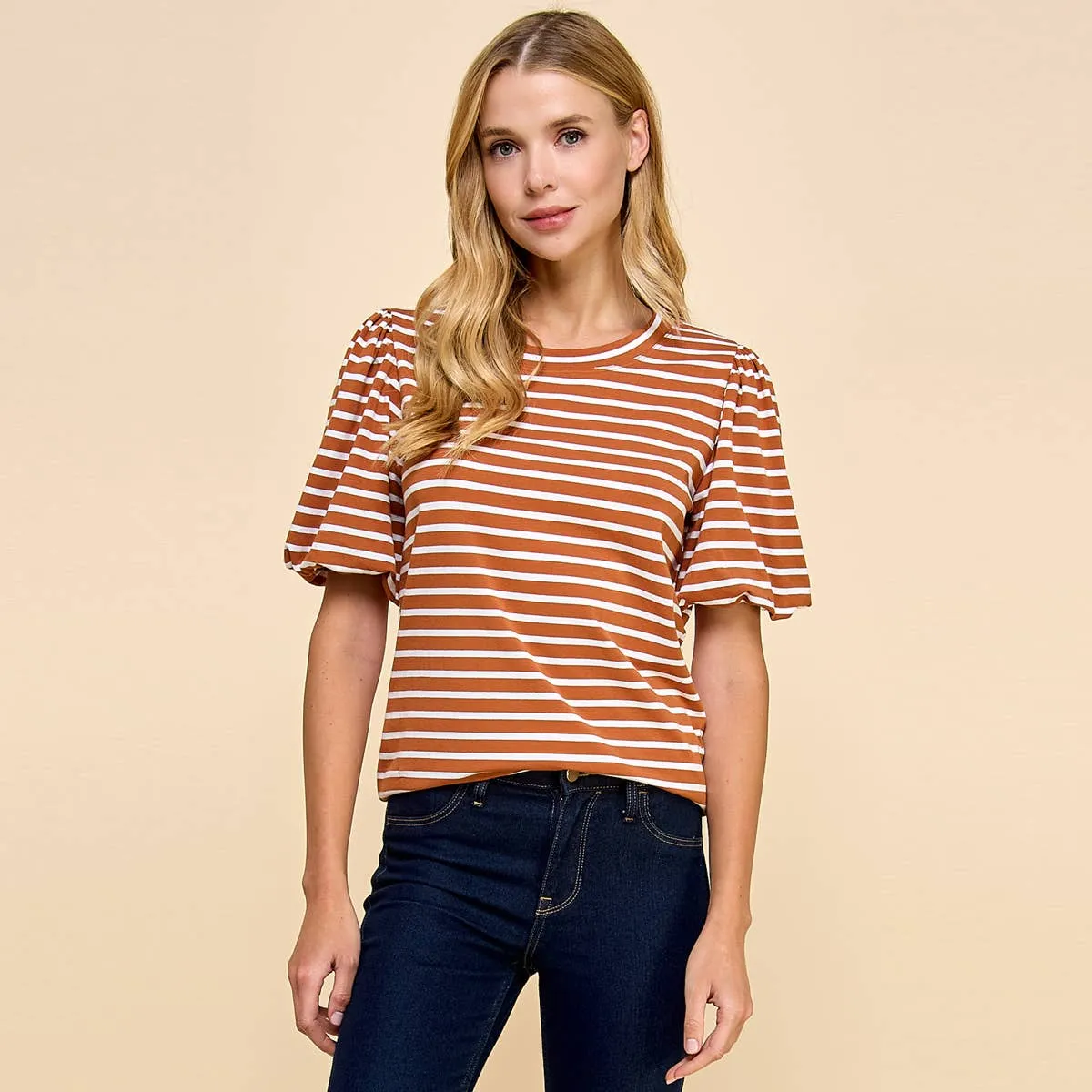 Striped Top with Puffed Sleeves