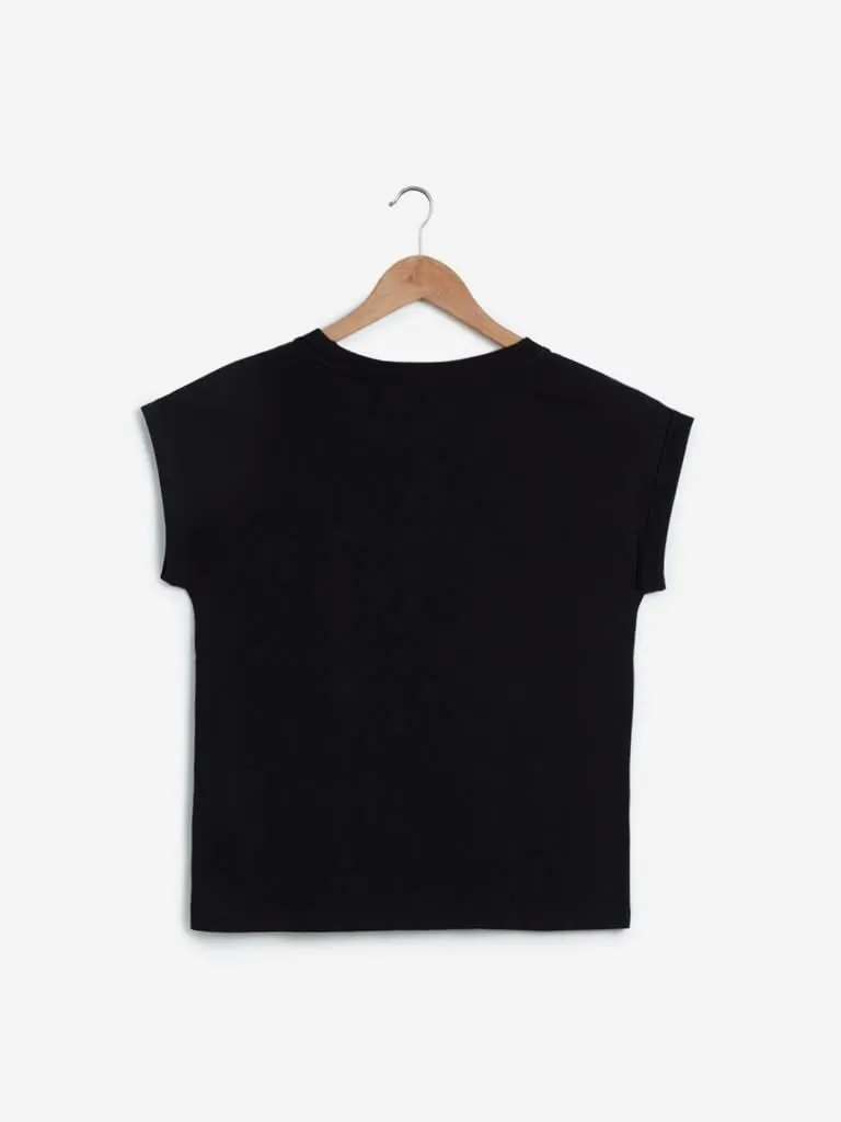 Studiofit Black Typographic Print T-Shirt