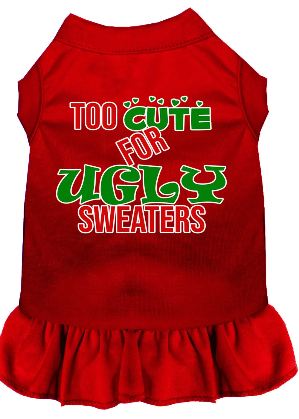 Too Cute For Ugly Sweaters Screen Print Dog Dress Red 4x