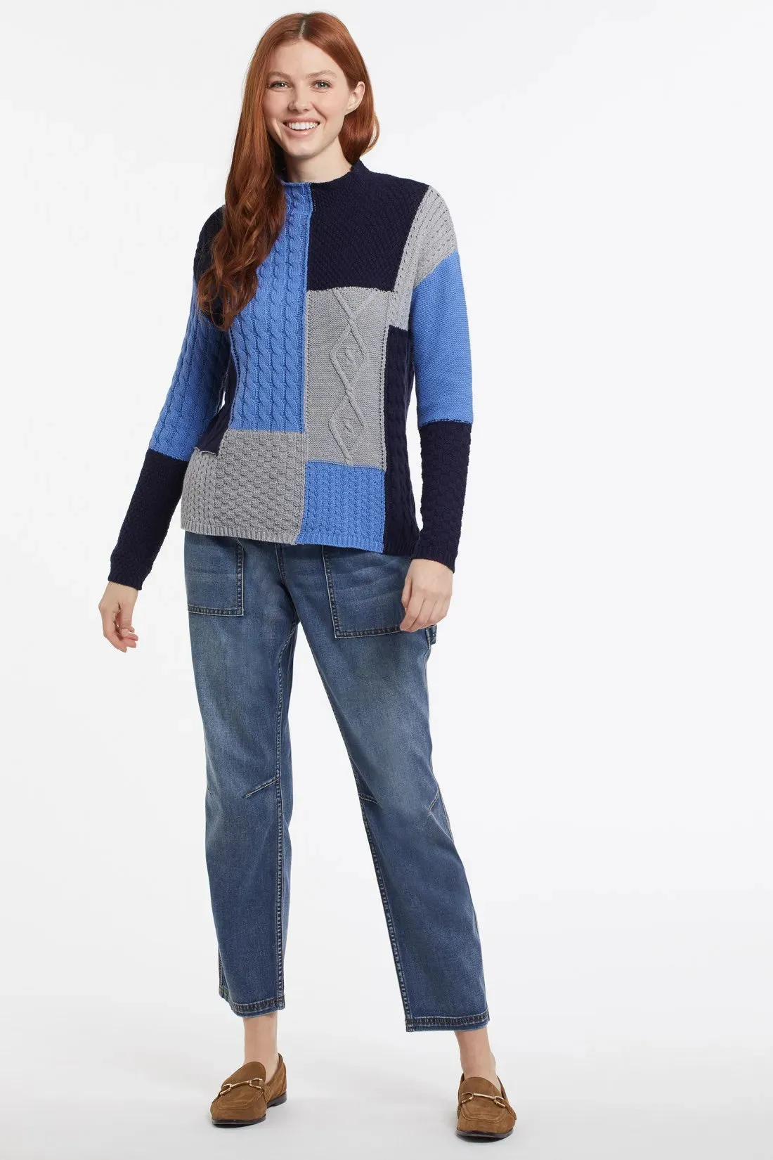 Tribal | Patchwork Knit Mock Neck Sweater | Women's