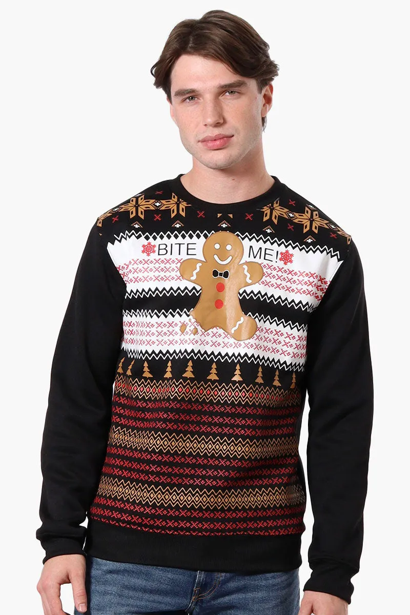 Ugly Christmas Sweater Gingerbread Print Christmas Sweater - Black