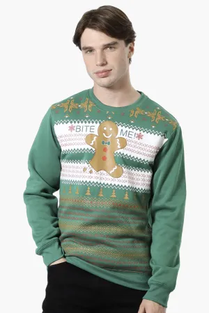 Ugly Christmas Sweater Gingerbread Print Christmas Sweater - Green