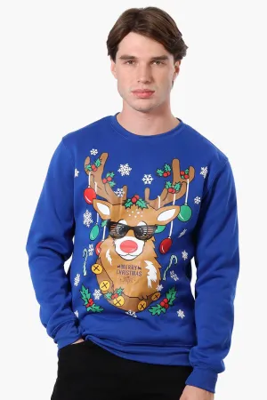 Ugly Christmas Sweater Reindeer Print Christmas Sweater - Blue