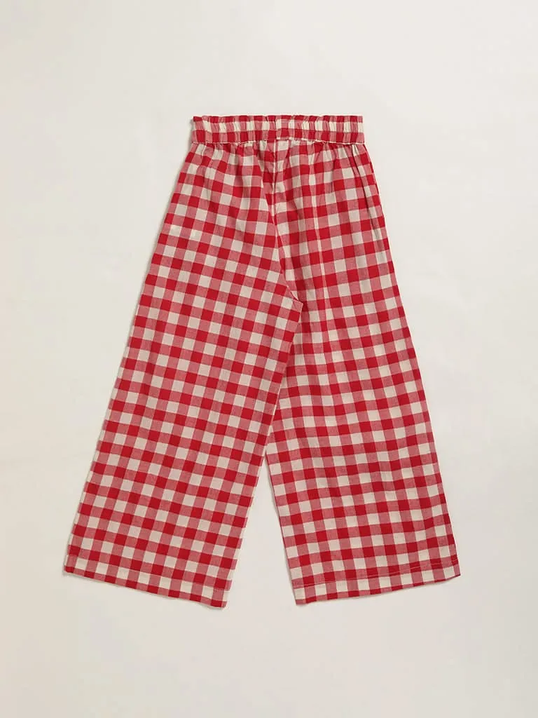 Utsa Kids Red Checked Palazzos (8 -14yrs)