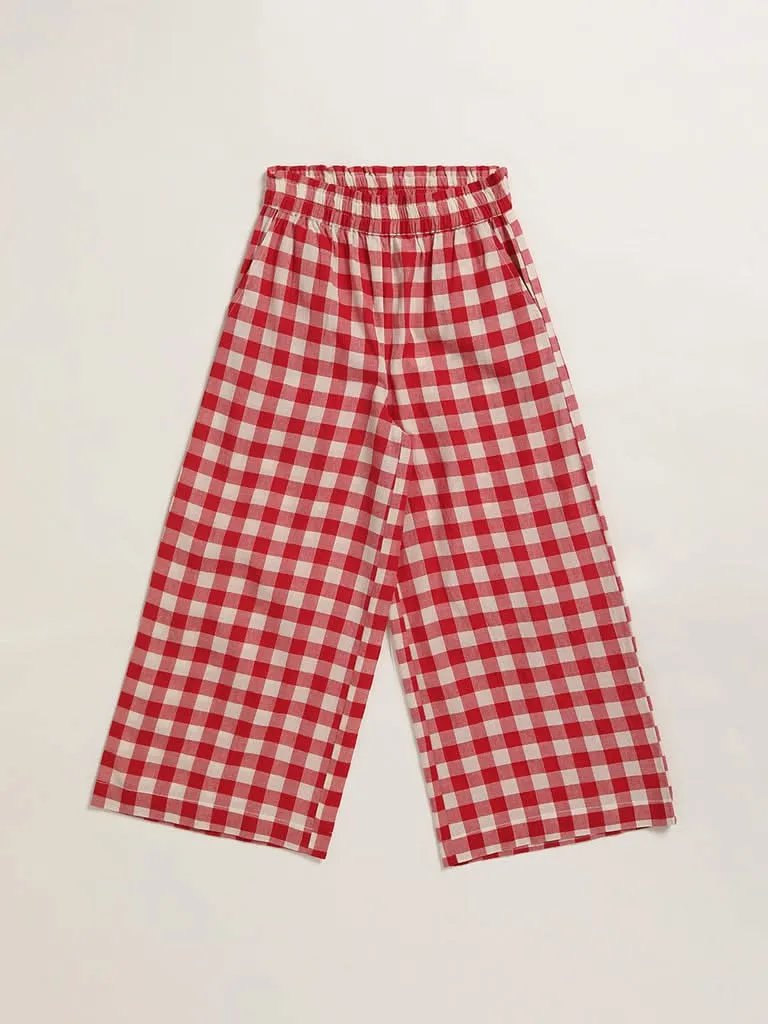 Utsa Kids Red Checked Palazzos (8 -14yrs)