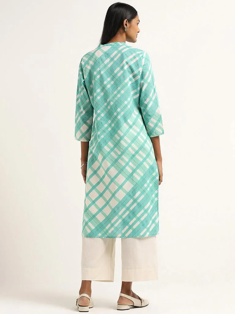 Utsa Lime Floral Cotton Kurta