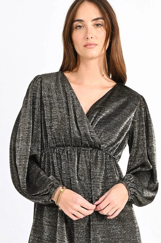 V Neck Metallic Dress