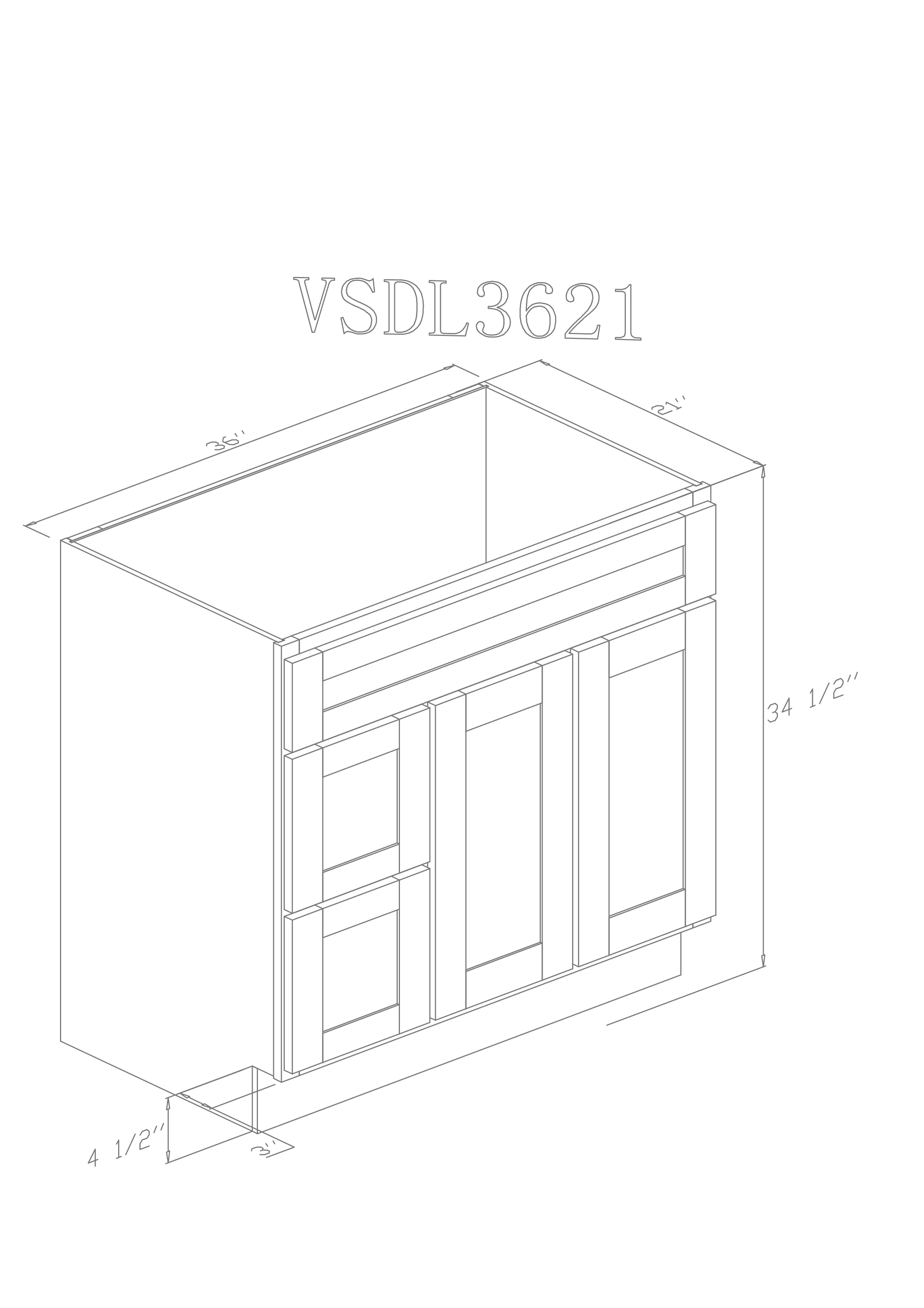 Vanity 36"- 36" Balck Shaker Vanity  Drawer Vanity Left Side Drawers-VSD3621L