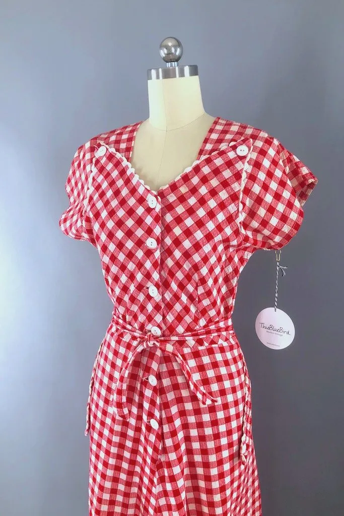 Vintage 1930s Red Gingham Dress