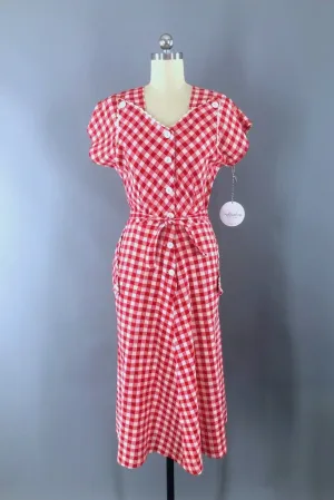 Vintage 1930s Red Gingham Dress