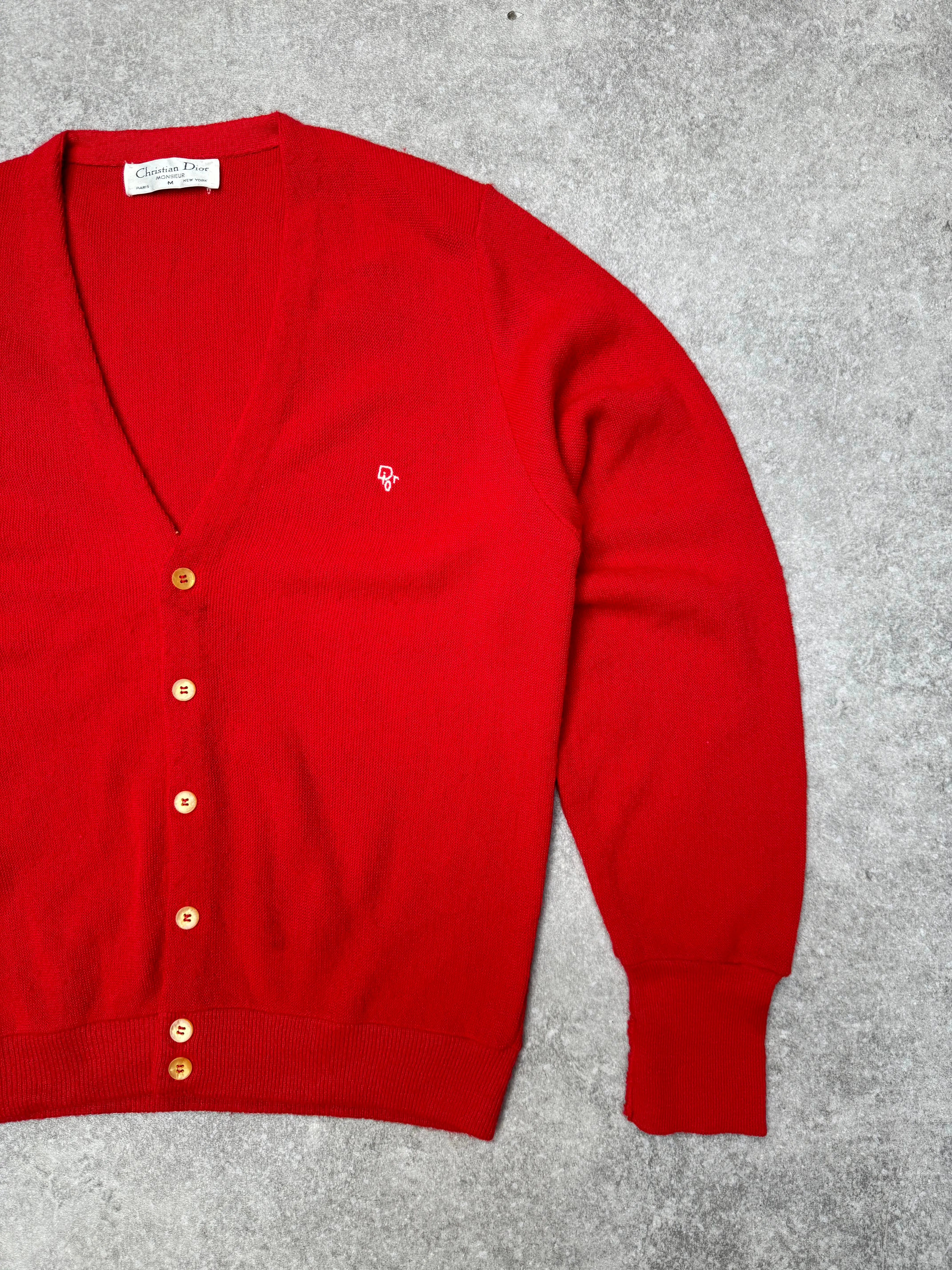 Vintage Christian Dior Red Knit Cardigan