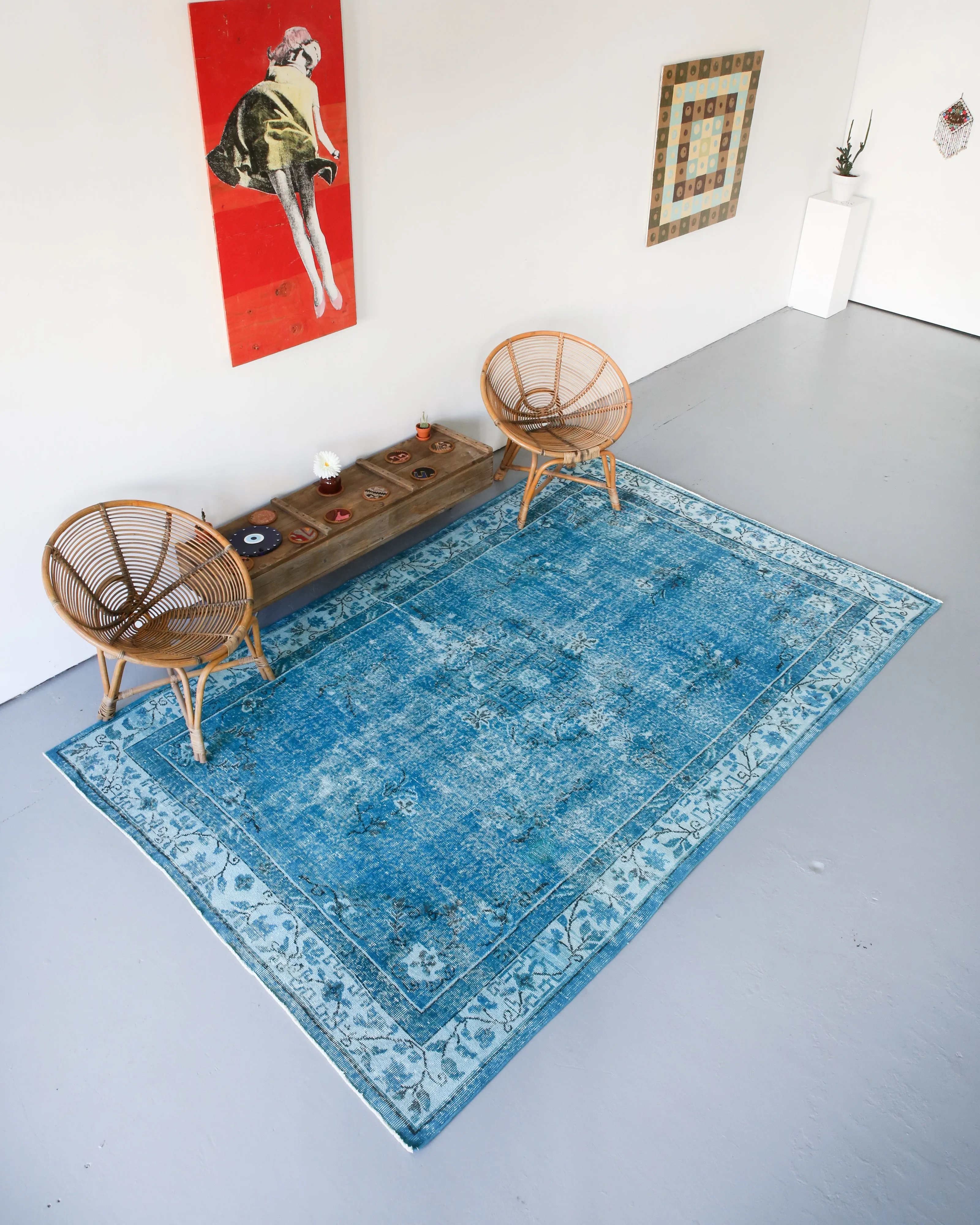 Vintage Turkish Overdyed Rug in Aegean Sea 6.2ftx9.10ft