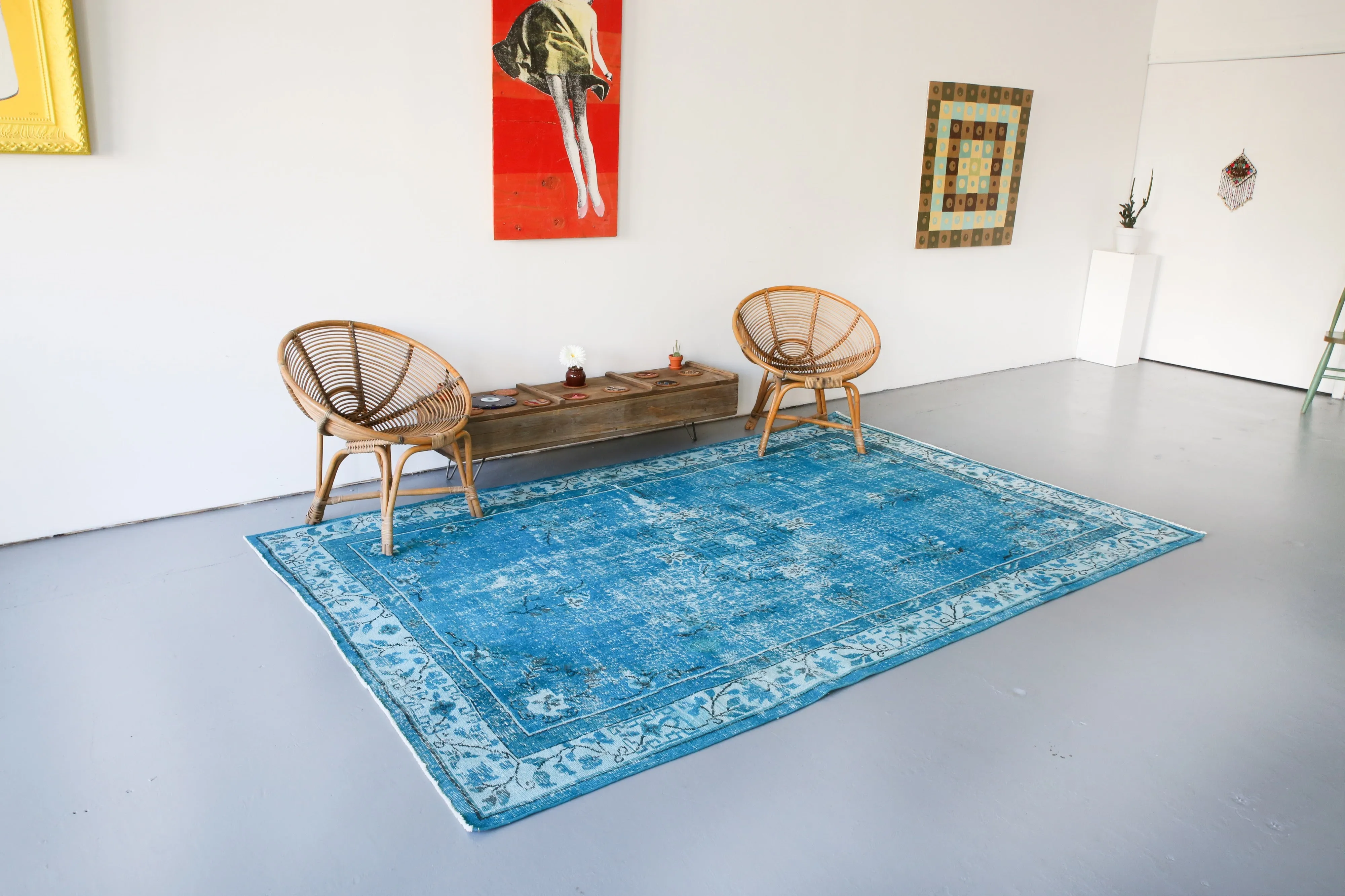 Vintage Turkish Overdyed Rug in Aegean Sea 6.2ftx9.10ft