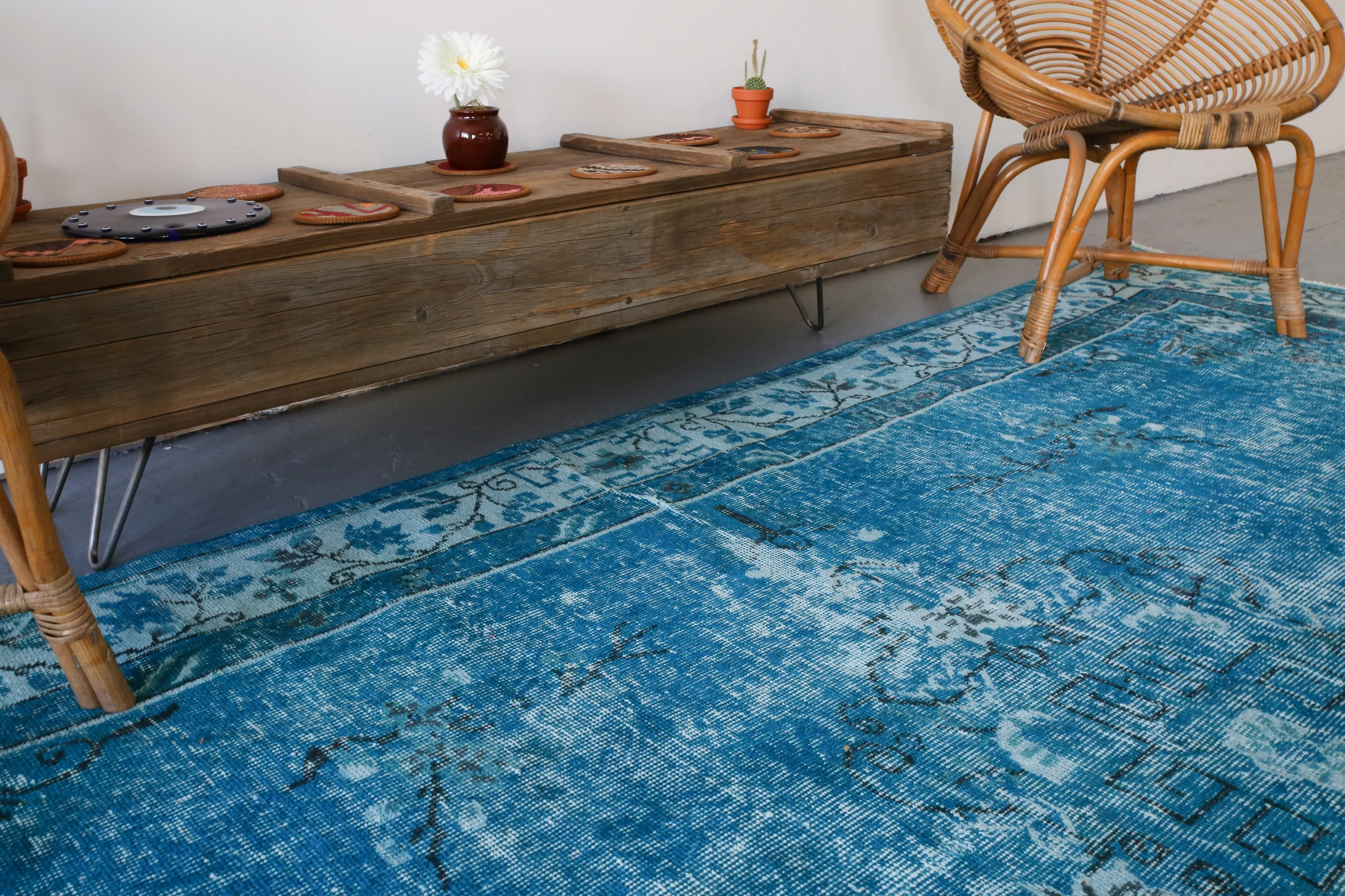 Vintage Turkish Overdyed Rug in Aegean Sea 6.2ftx9.10ft