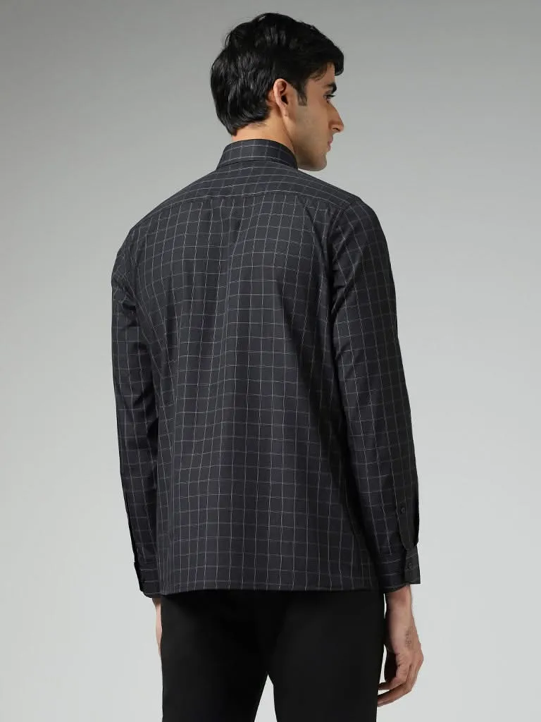 WES Formals Black Checked Slim Fit Shirt