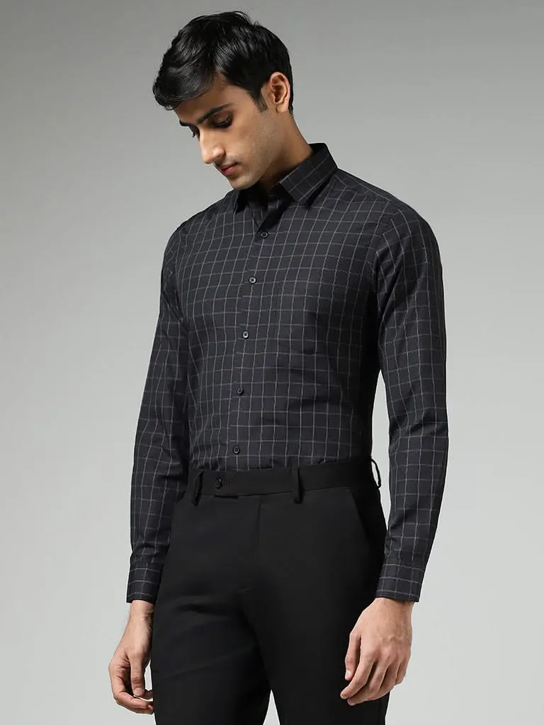 WES Formals Black Checked Slim Fit Shirt