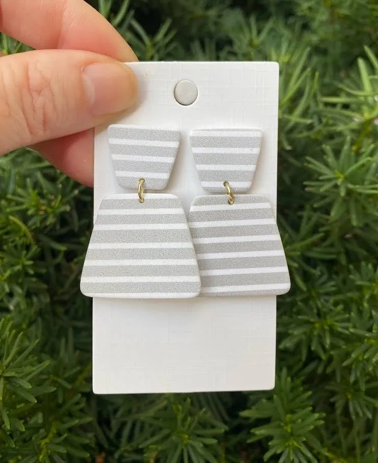 White And Grey Striped Harlow Acrylic Earrings