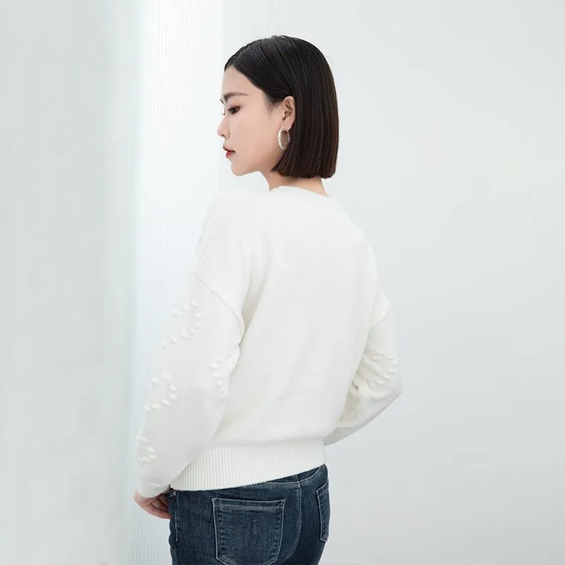 White Jacquard Woolen Sweater