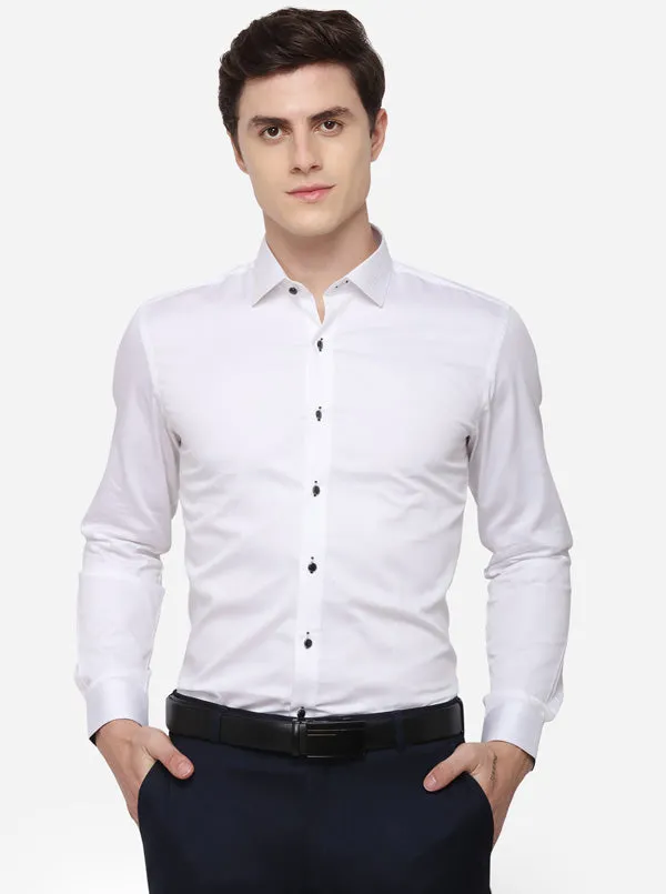 White Solid Slim Fit Party Wear Shirt | JB Studio