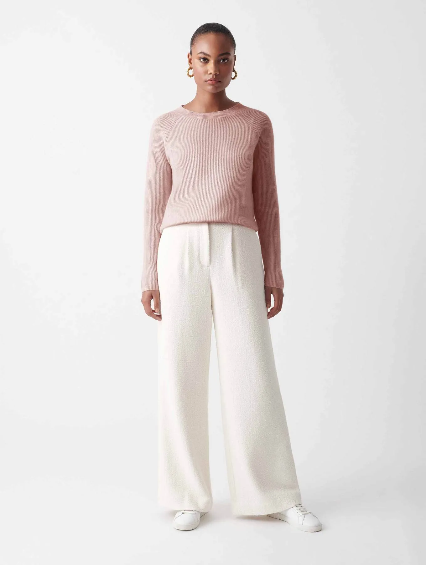 White   Warren - Cashmere Ribbed Crewneck in Blush Heather