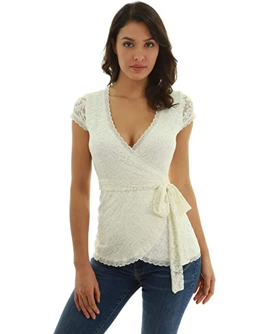 Women Floral Lace Wrap Blouse