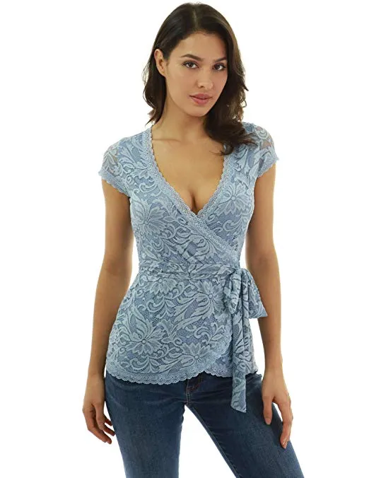 Women Floral Lace Wrap Blouse