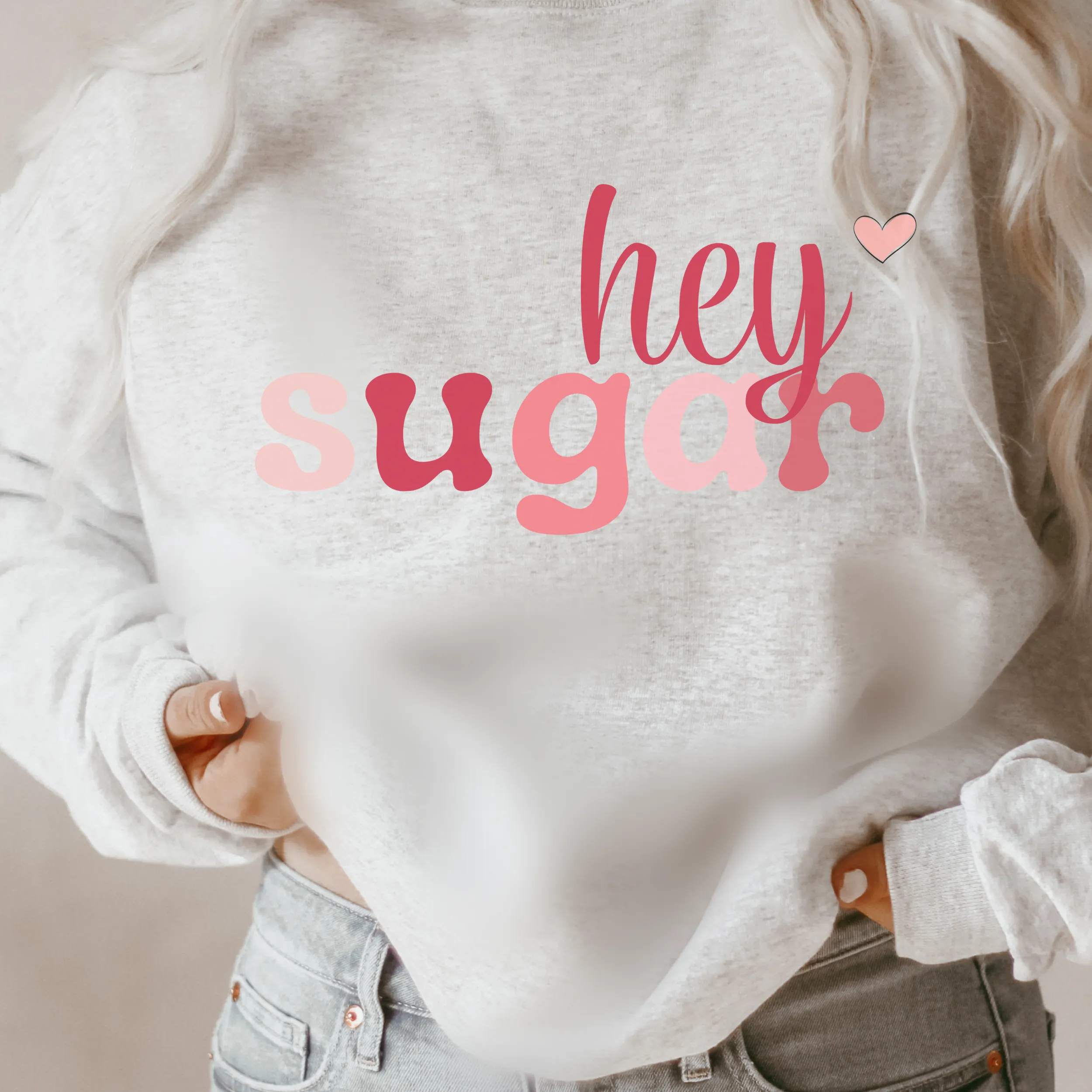 Women's Hey, Sugar Valentine's Day Crewneck Sweatshirt in White or Pink Crewneck Unisex Valentine's Gift Cute, Funny Graphic Sweatshirt